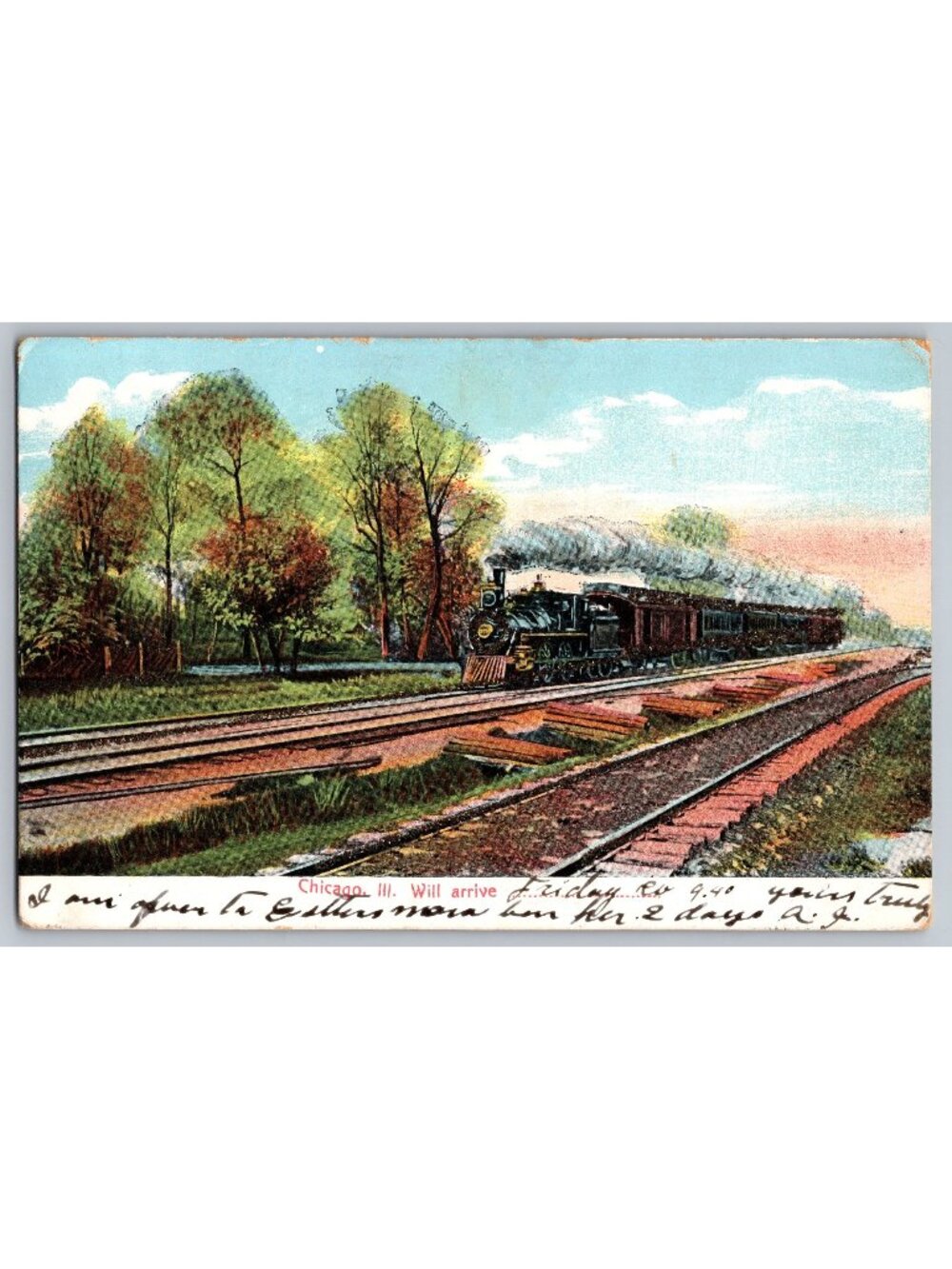 1907 Flocked Chicago Train Postcard Steam Locomotive P Schmidt No 890
